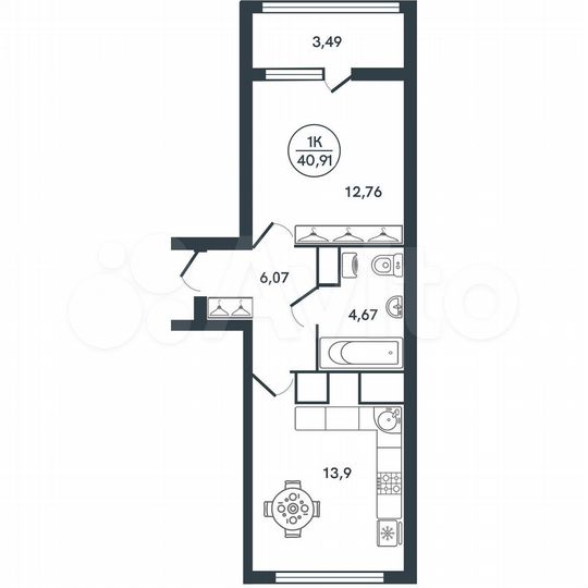1-к. квартира, 40,9 м², 4/17 эт.