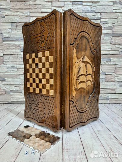 Нарды резные Разданские Корабль (белый)