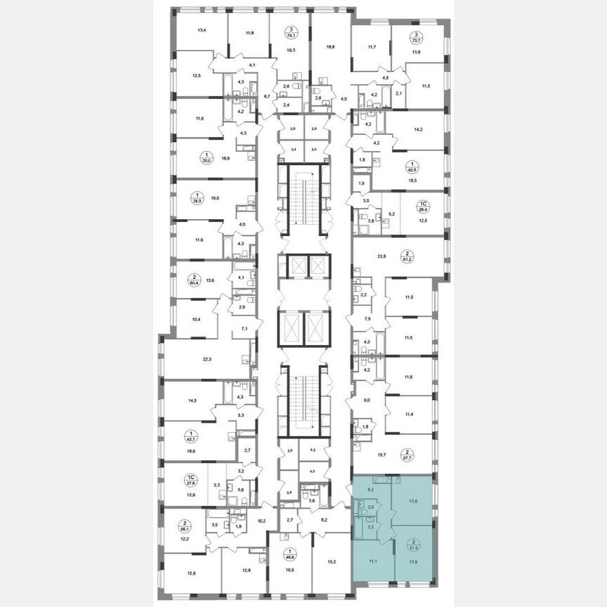 2-к. квартира, 51,5 м², 10/19 эт.