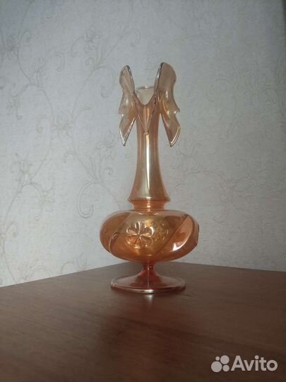 Ваза СССР дутое цветное стекло янтарное