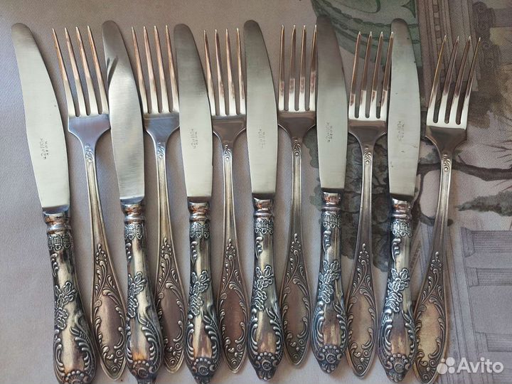 Набор столовых приборов мельхиор СССР Пламя рмз