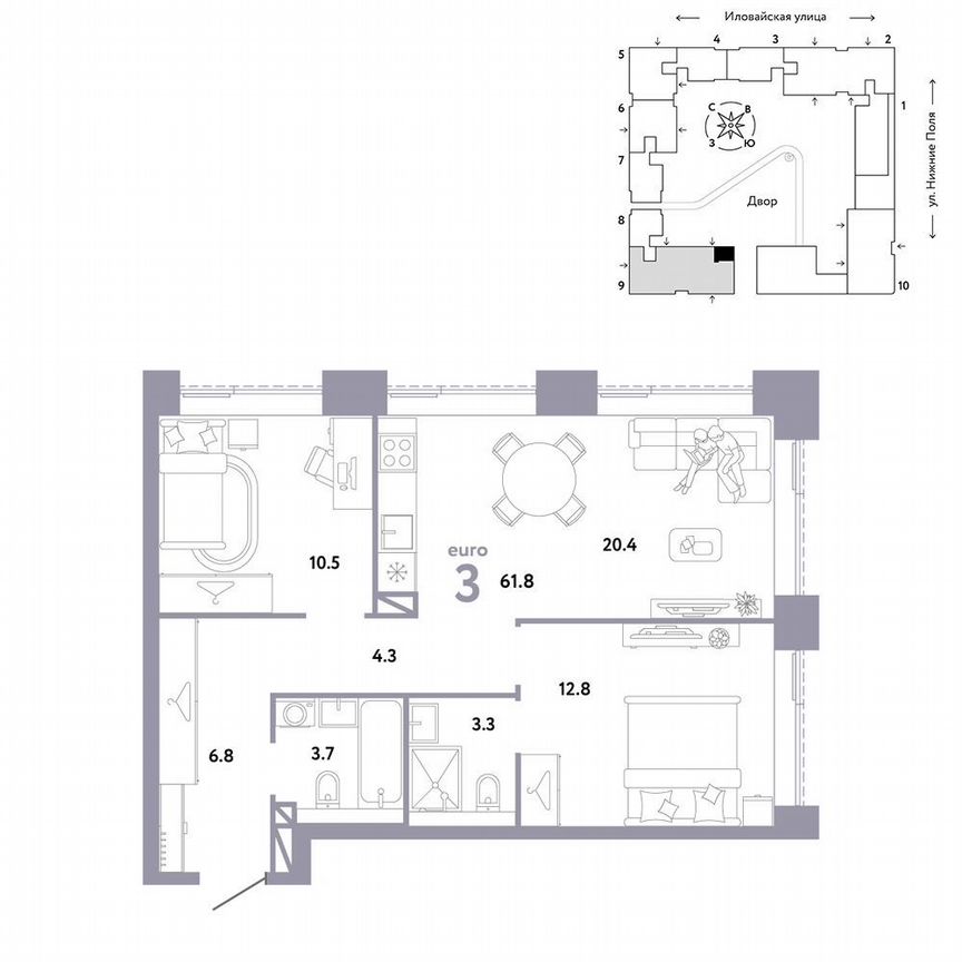 2-к. квартира, 61,8 м², 2/38 эт.
