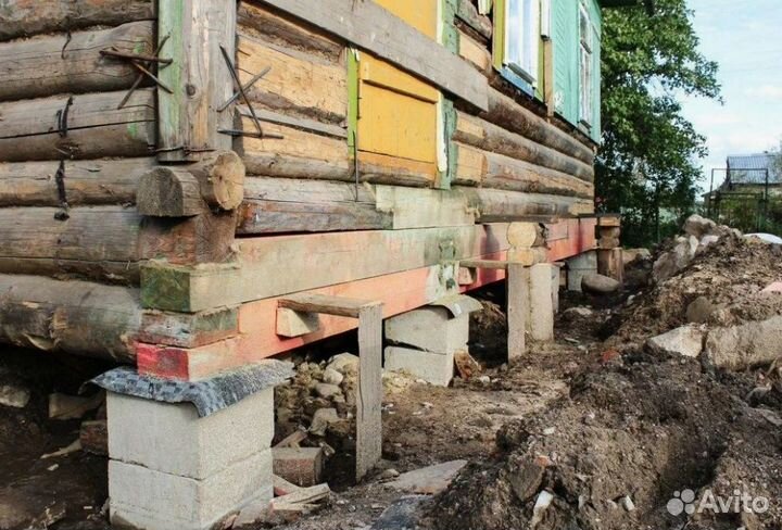 Замена венцов, лаг, подъем дома Ремонт пола