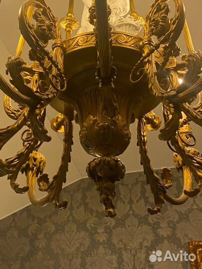 Антикварная бронзовая люстра конец 19 века