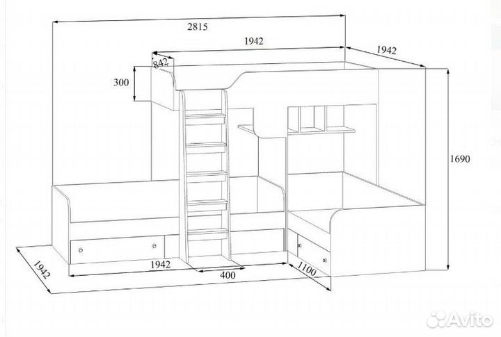Двухъярусная кровать детская Сонома/Железный камен