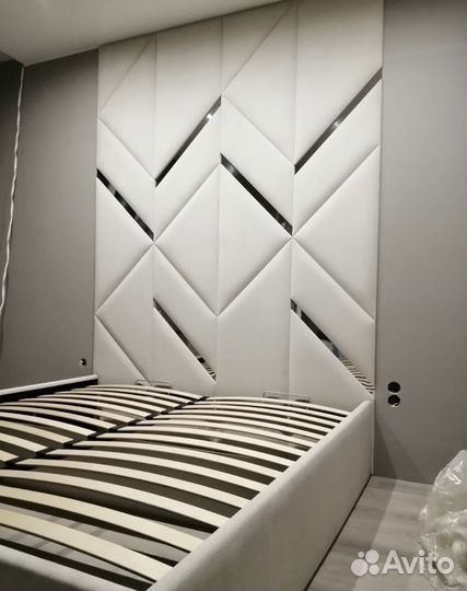 Мягкие стеновые панели с кроватью