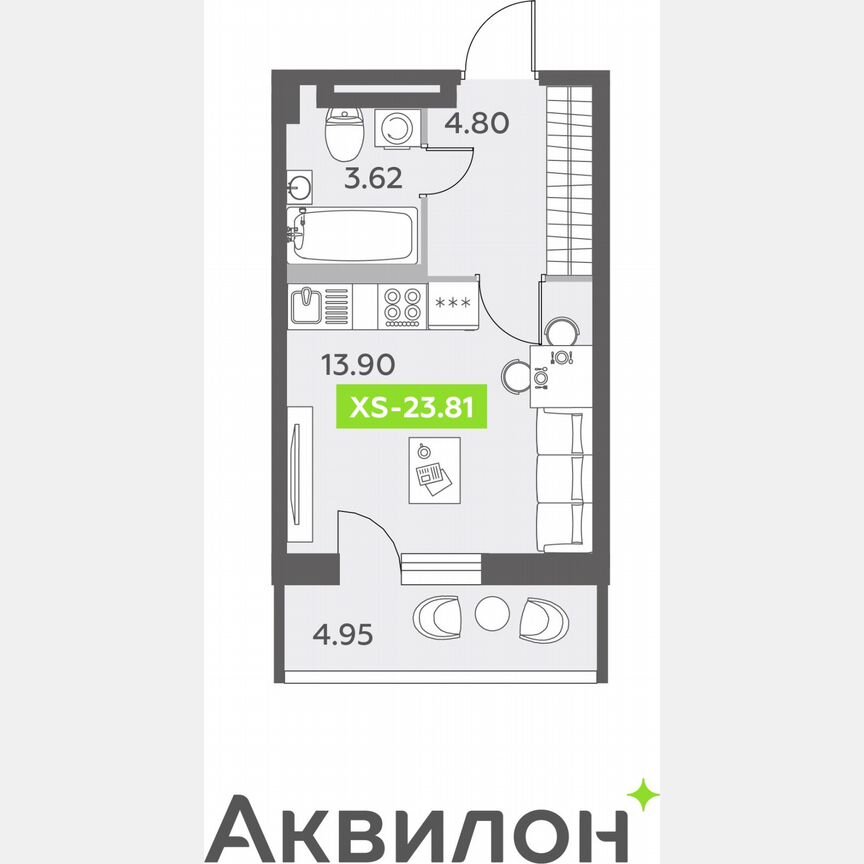 Квартира-студия, 23,8 м², 2/12 эт.