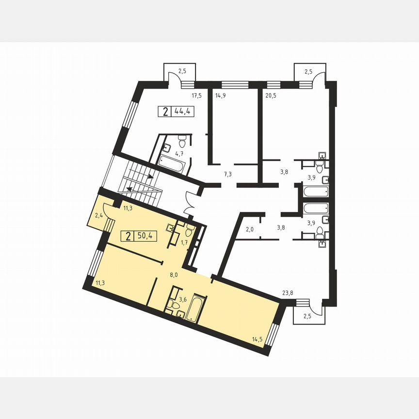 2-к. квартира, 50,4 м², 2/3 эт.