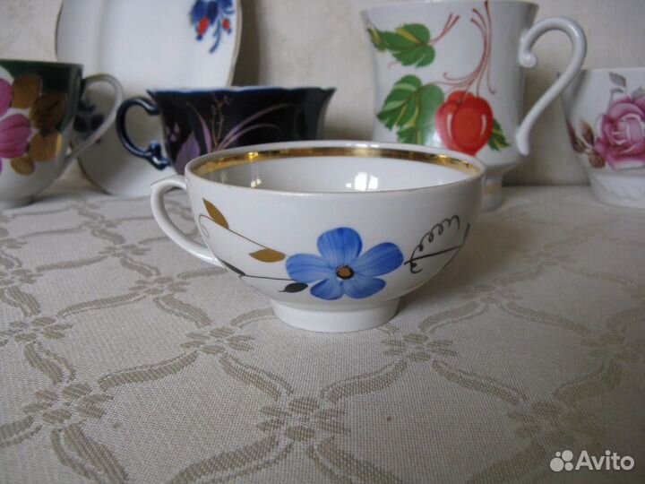 Фарфор советский, пара, чашка, лфз, золотой завит
