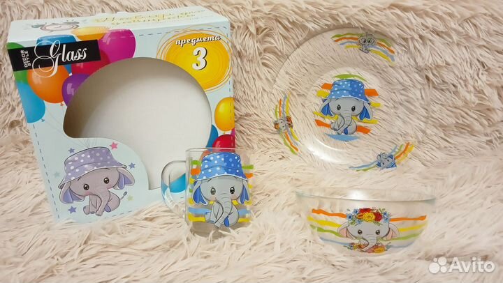Набор детской посуды для завтрака. Стекло