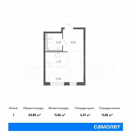 Квартира-студия, 24,9 м², 17/17 эт.