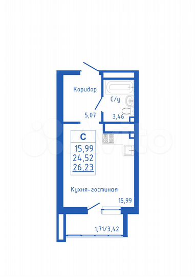 Квартира-студия, 26,2 м², 8/25 эт.