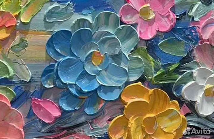 Текстурная картина маслом 3D Цветы в объёме