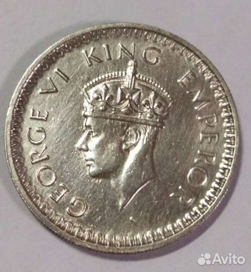 Британская Индия - 1/2 рупии 1945 год серебро