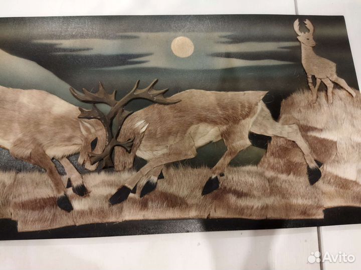 Картина, с элементами меха оленя, конец 70х, ретро