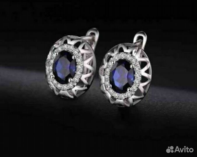 Серебряные серьги с сапфирами
