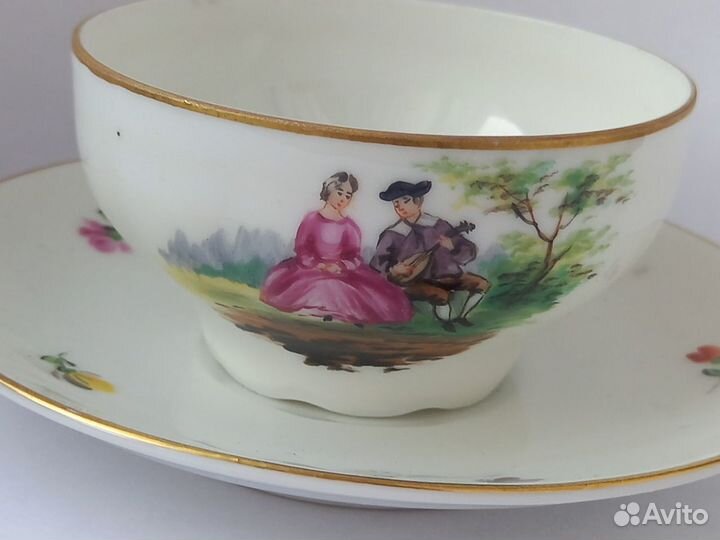 Антикварная кофейная пара роспись Людвигсбург