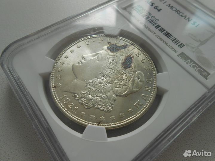 1 доллар Моргана 1921 год США MS64 Слаб NGC