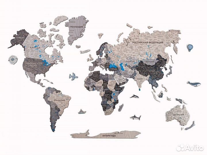 Деревянная карта мира из дерева, Щёлково