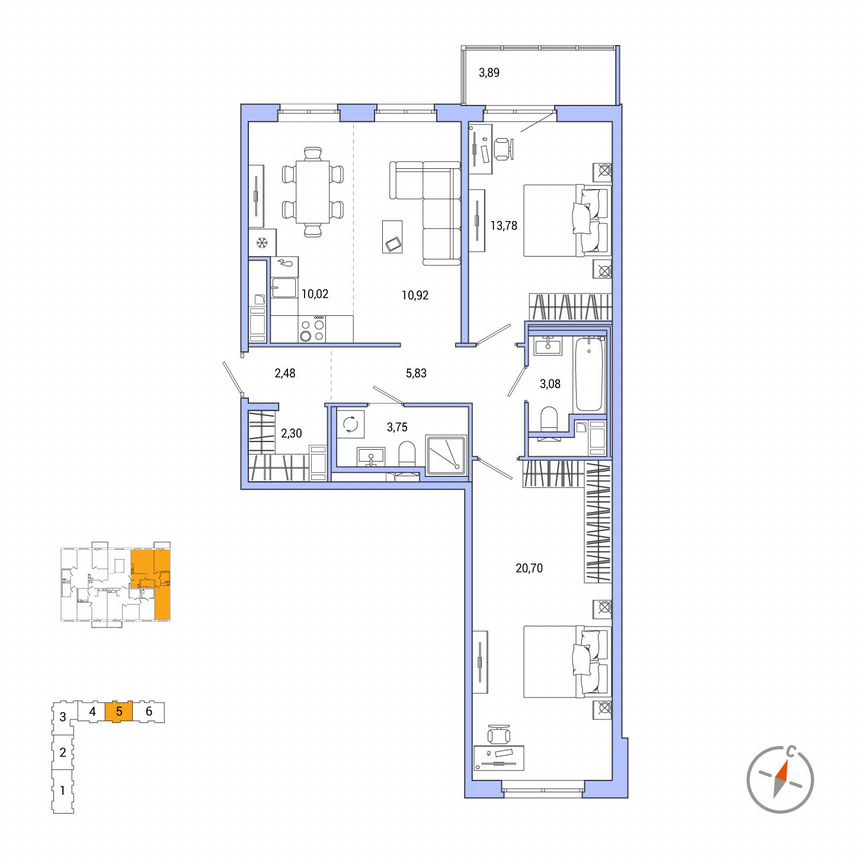 2-к. квартира, 74 м², 3/7 эт.