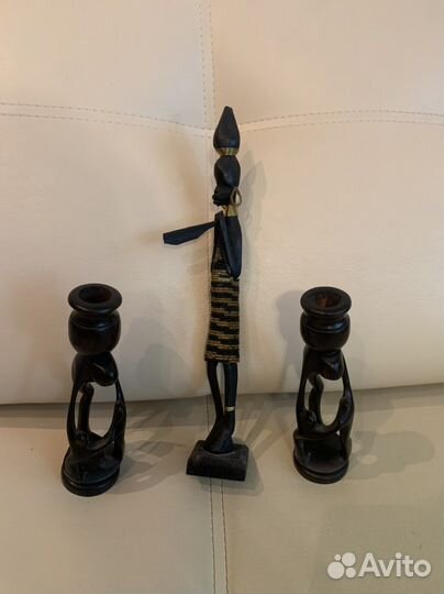 Деревянная скульптура африканки и подсвечники