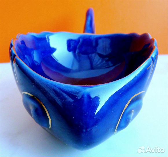 Бронницкий Фарфор Икорница Рыбка 11 см Кобальт 2шт