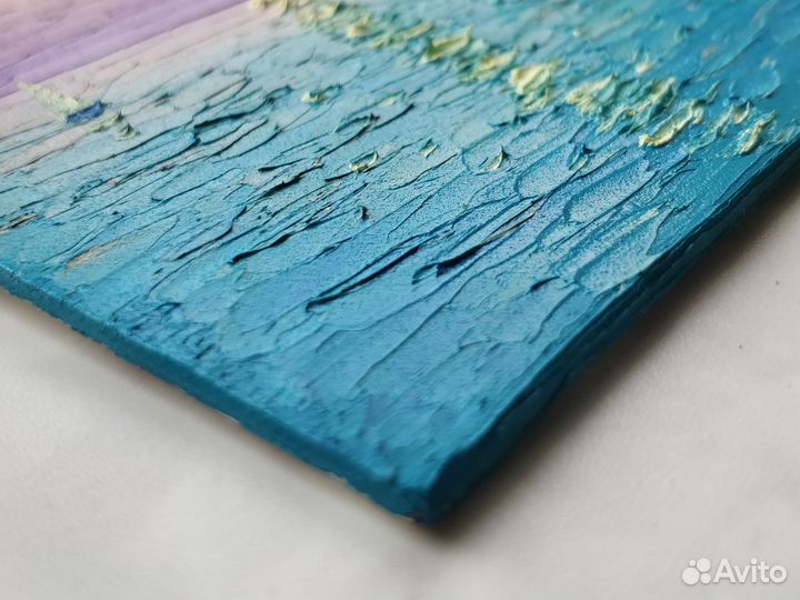 Картина маслом на холсте Море Лодки Закат