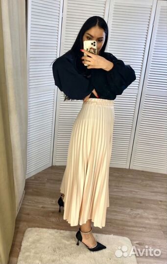 Юбка плиссе женская айвори 42-48