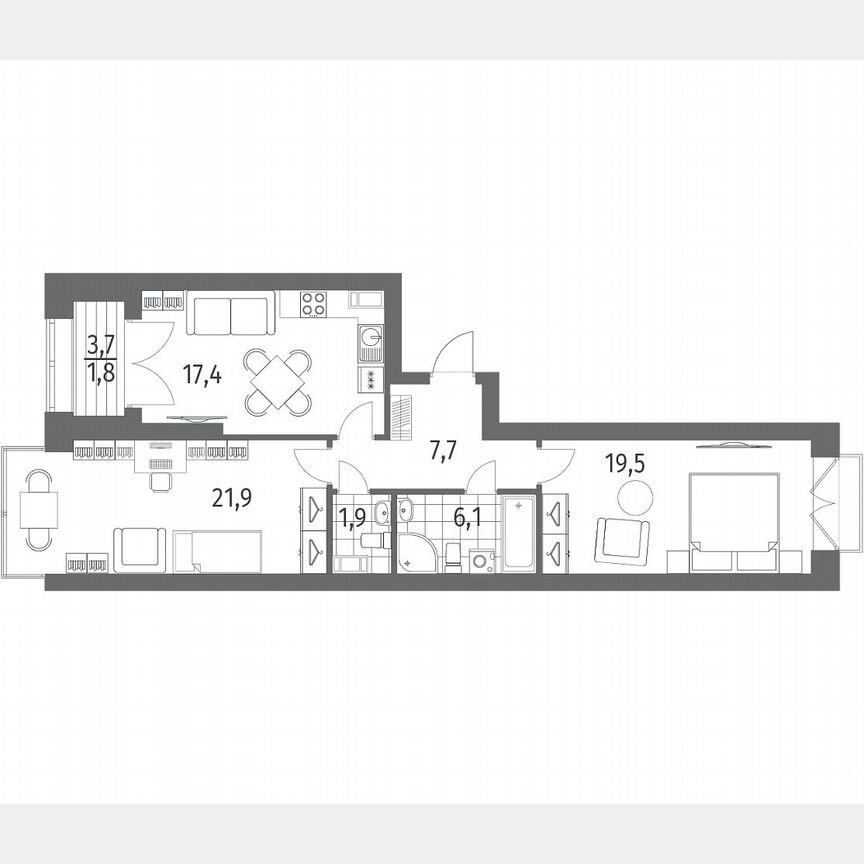2-к. квартира, 76,4 м², 11/13 эт.