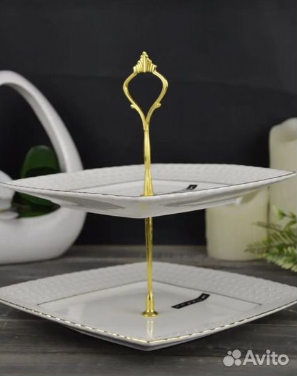 Блюдо ваза этажерка двухъярусная Коралл