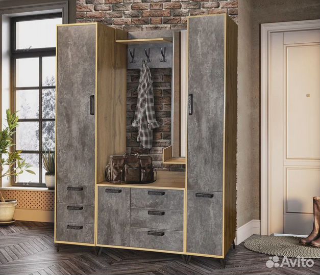 Прихожая модульная Пируэт-1 дуб вотан/бетон темный