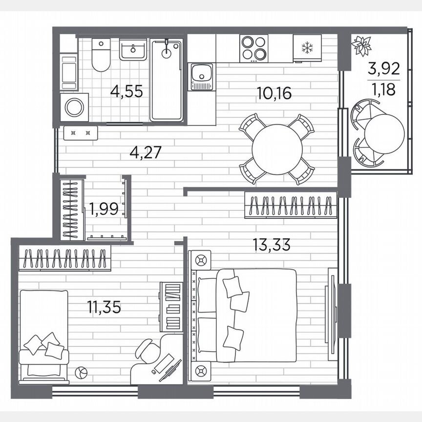 2-к. квартира, 46,8 м², 2/5 эт.