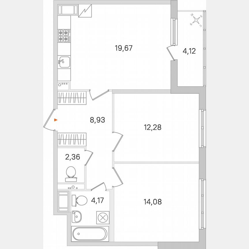 2-к. квартира, 63,6 м², 7/8 эт.