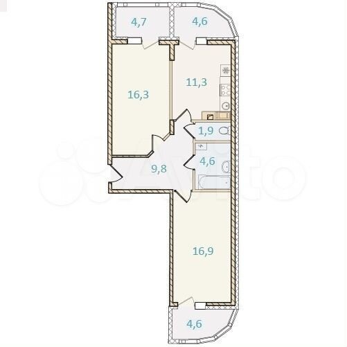 2-к. апартаменты, 74,7 м², 1/6 эт.