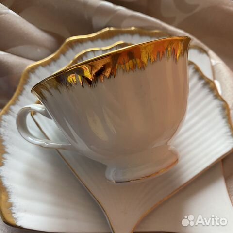 Чайная пара фарфор с 2 блюдцами ракушками