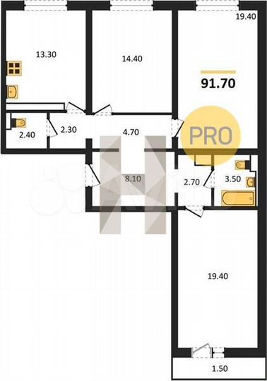 3-к. квартира, 91,7 м², 13/17 эт.