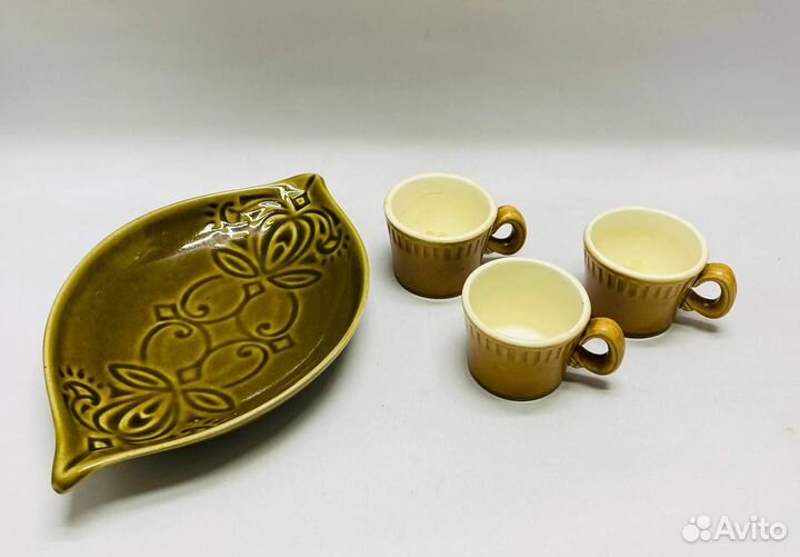 Набор Блюдо и 3 чашки керамика