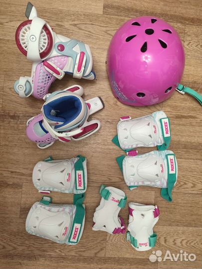 Роликовые коньки детские раздвижные+шлем+защита