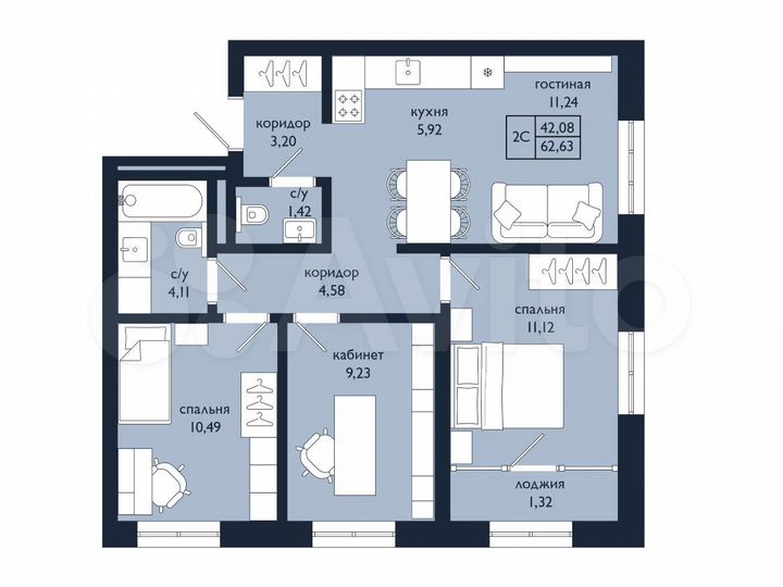 4-к. квартира, 62,6 м², 13/25 эт.