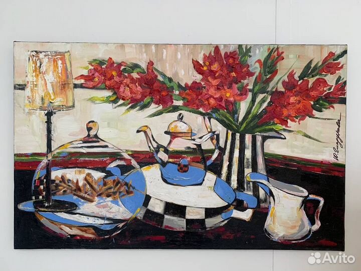 Картина маслом большая натюрморт цветы гладиоусы