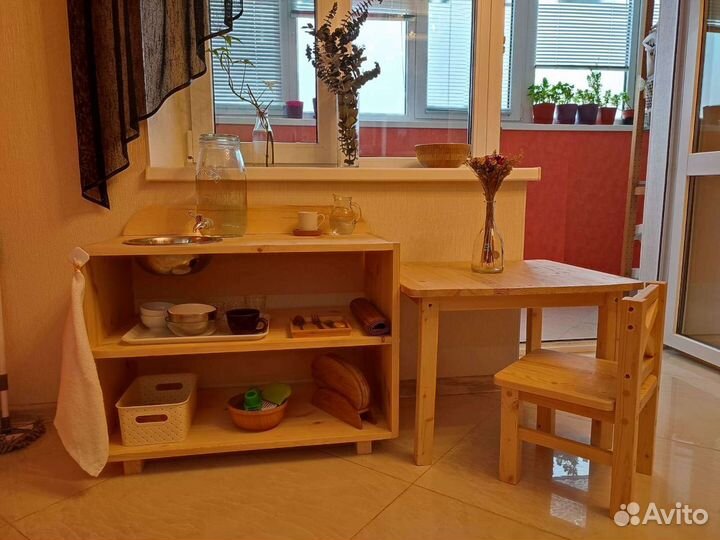 Детская мойка-стелаж монтессори(натуральное дерево