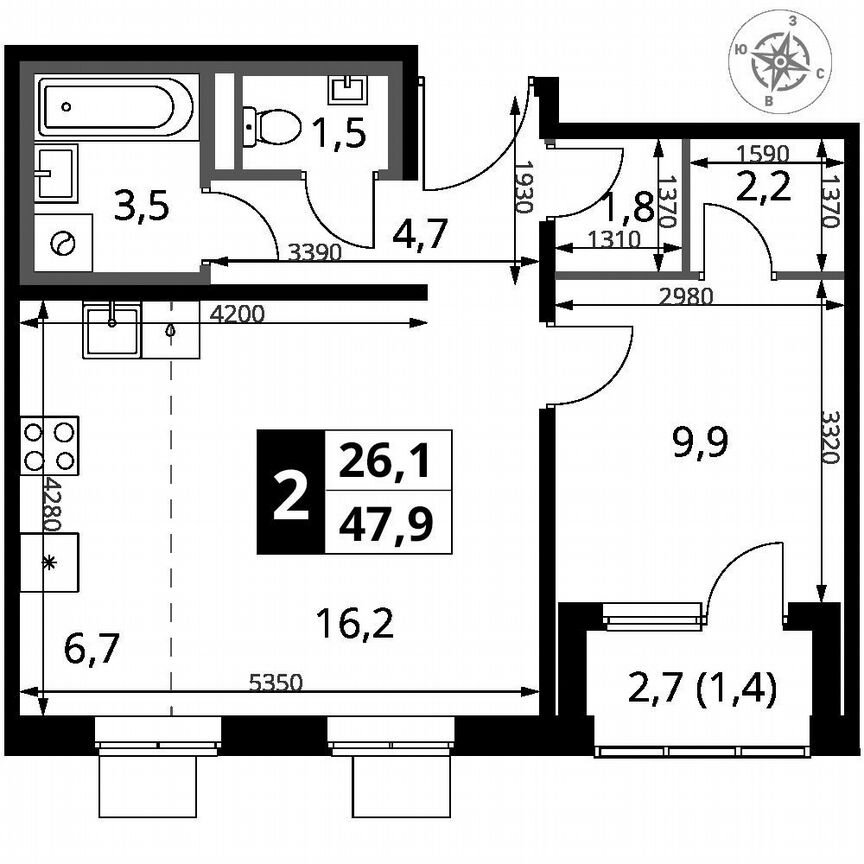 1-к. квартира, 47,9 м², 18/18 эт.