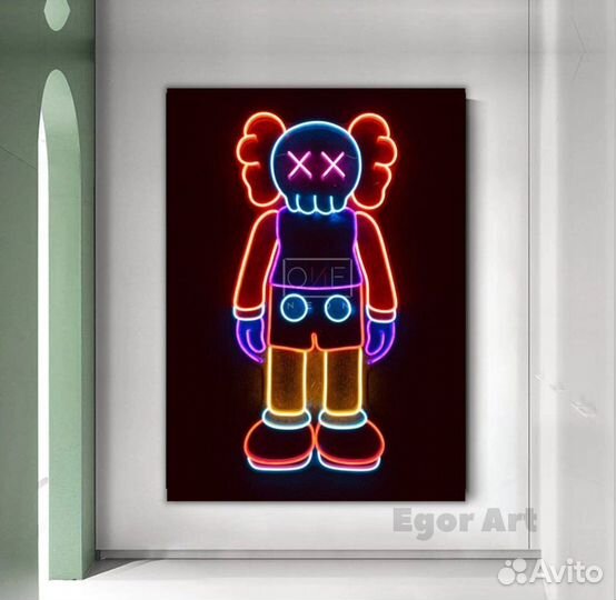 Картина на холсте Bearbrick Kaws в интерьер, офис