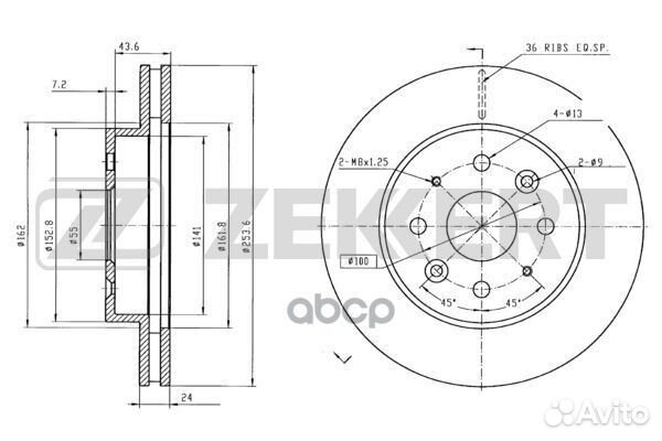 Диск торм. перед. Kia Rio I 00- bs-5350 Zekkert