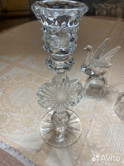 Хрусталь СССР подсвечник лебеди бокалы