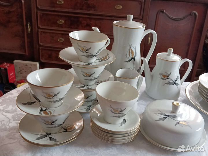 Чайно кофейный сервиз гдр, черная роза СССР