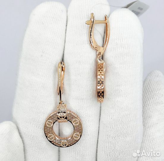 Золотые серьги 585 пробы с подвесками