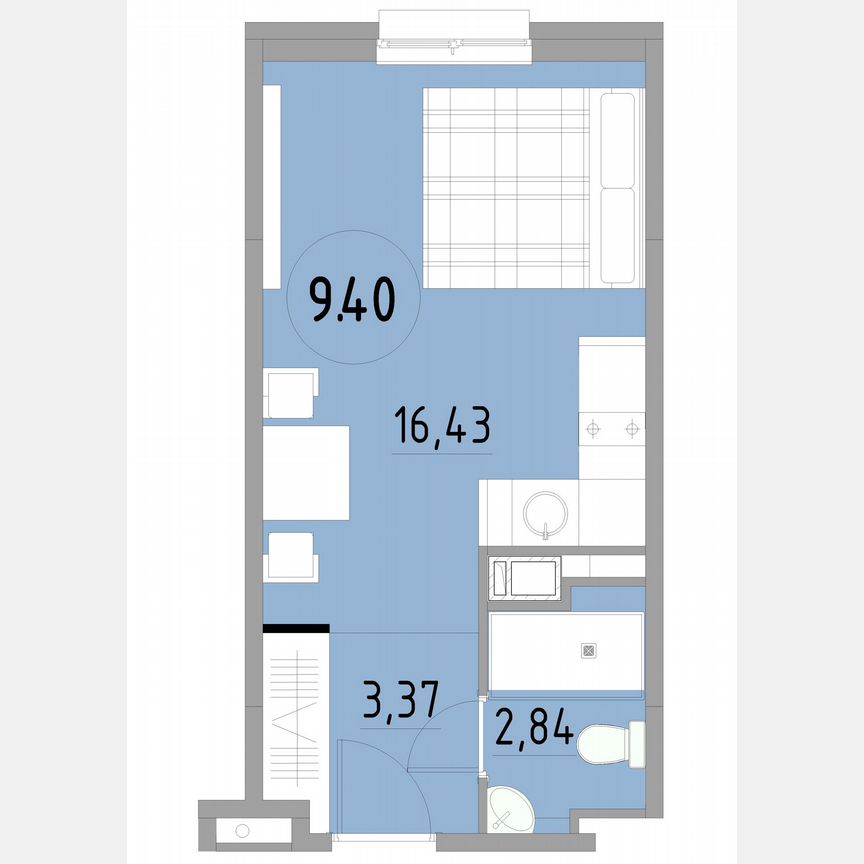 1-к. апартаменты, 22,6 м², 9/13 эт.