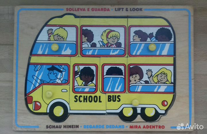 Винтажный деревянный пазл Школьный автобус