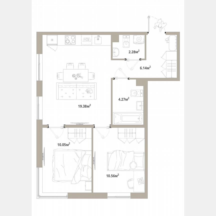 2-к. квартира, 52,7 м², 4/12 эт.